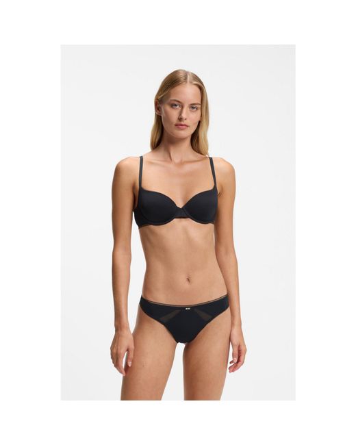 Boss Black Microfibre Thong With Lace Inserts