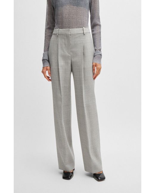 Pantalon droit en laine vierge à motif prince-de-galles Boss en coloris Gray