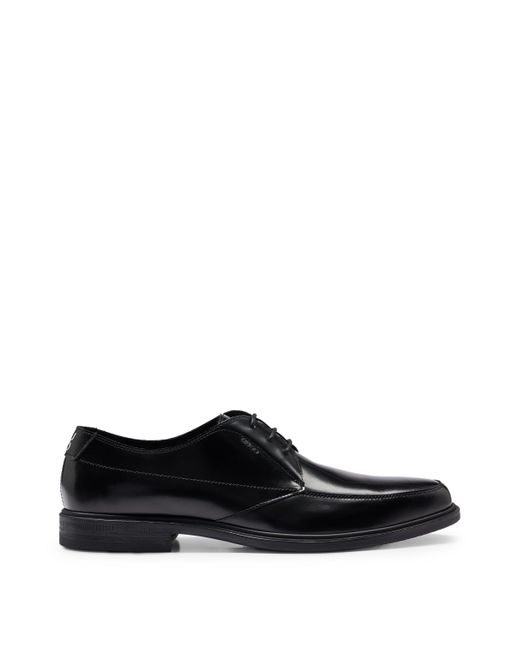 HUGO Black Leather Derby Shoes With Stacked Logo Detail for men