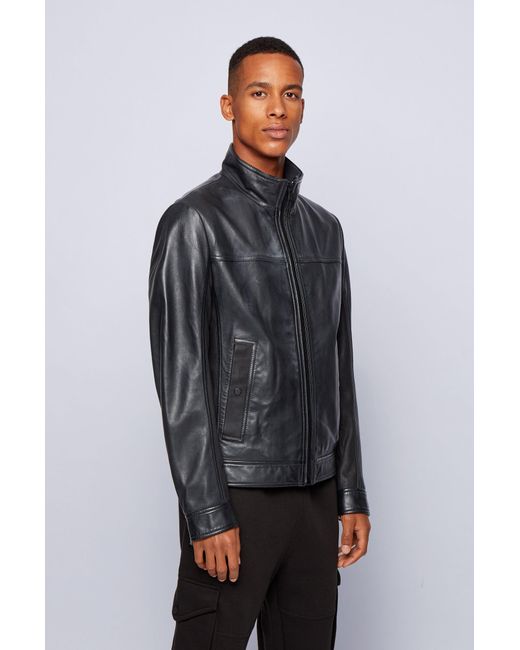 BOSS by Hugo Boss Biker Jacket In Nappa Leather With Mixed Finishes in  Black for Men - Lyst