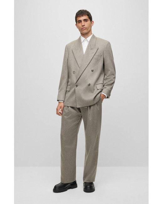 Boss Gray Double-breasted Suit In Pure Cashmere With Stripe Pattern for men