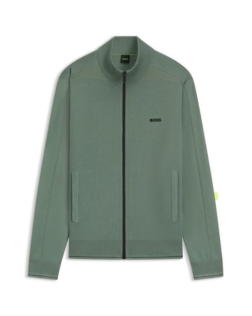 Boss Strick-Cardigan Aus Stretch-Gewebe Mit Strukturierter Vorderseite in Green für Herren