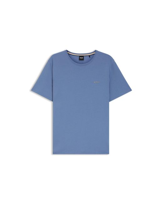 Boss Blue Logo-Embroidered T-Shirt for men