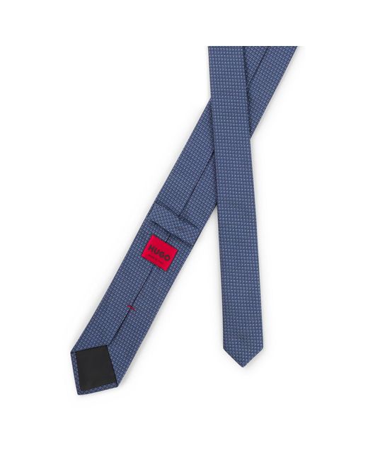 HUGO Blue Silk Tie With Jacquard Pattern for men