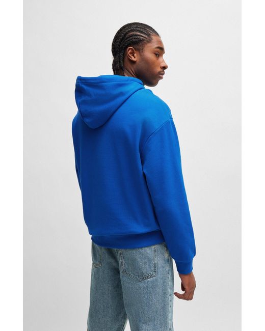 HUGO Blue Relaxed-fit Hoodie In French Terry With Logo Print for men