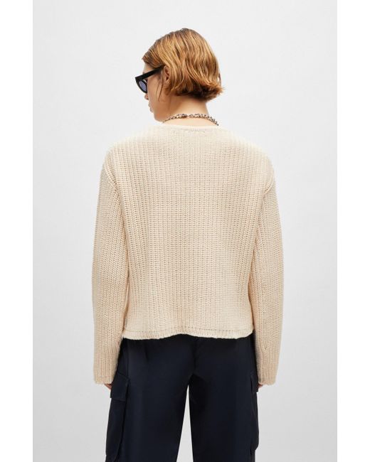 HUGO Natural Oversized-fit Long-sleeved Sweater With V Neckline