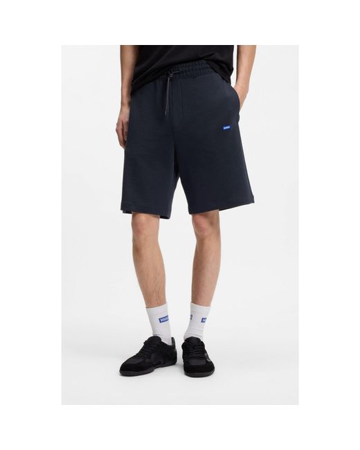 HUGO Blue Cotton-Terry Shorts With Logo Patch for men