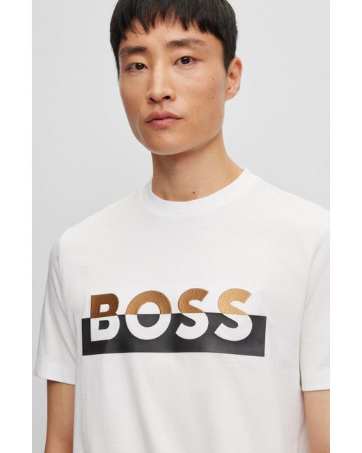 BOSS by HUGO BOSS Cotton-jersey T-shirt With Printed And Embroidered ...