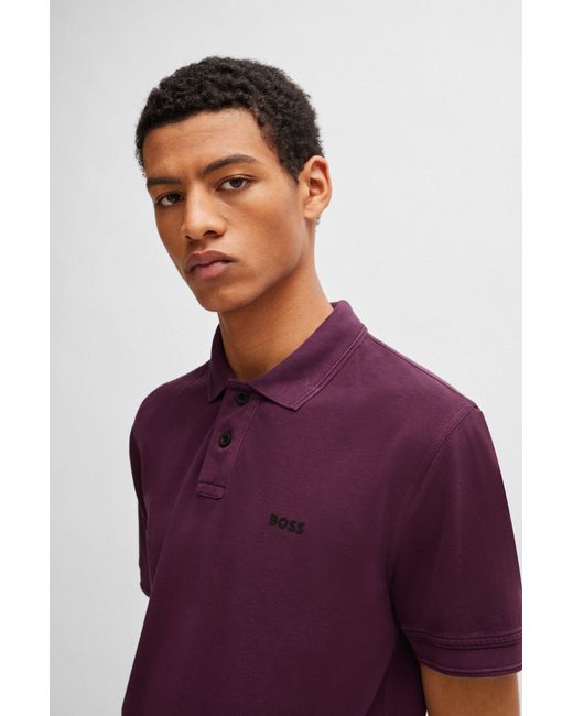 Boss Purple Cotton-piqué Polo Shirt With Logo Print for men