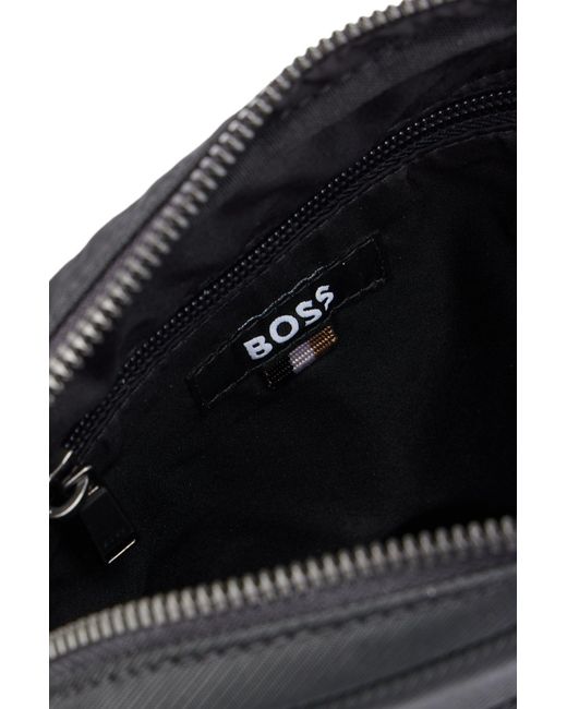 Boss Black Contrast-logo Cross-body Bag With Signature-stripe Strap for men