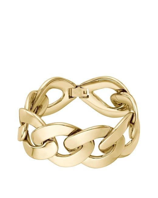 Boss Metallic Gold-tone Bracelet With Curb-chain Design
