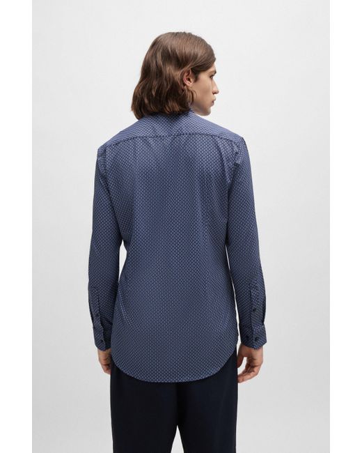 HUGO Bedrucktes Slim-Fit Hemd aus funktionalem Stretch-Gewebe in Blue für Herren