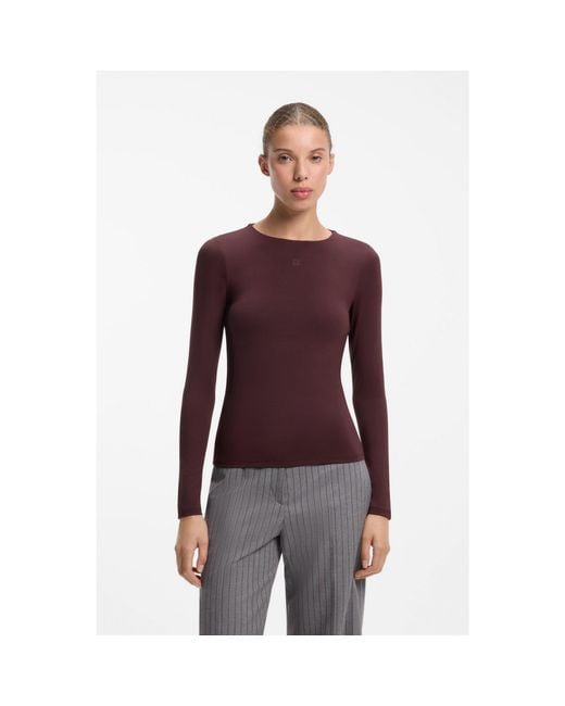 HUGO Purple Stretch-Jersey Top With Stacked-Logo Print