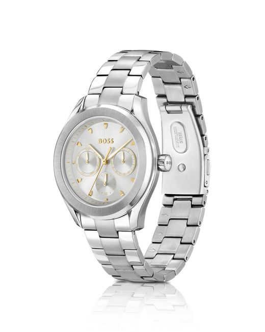 Boss White Link-bracelet Watch With Grey Dial