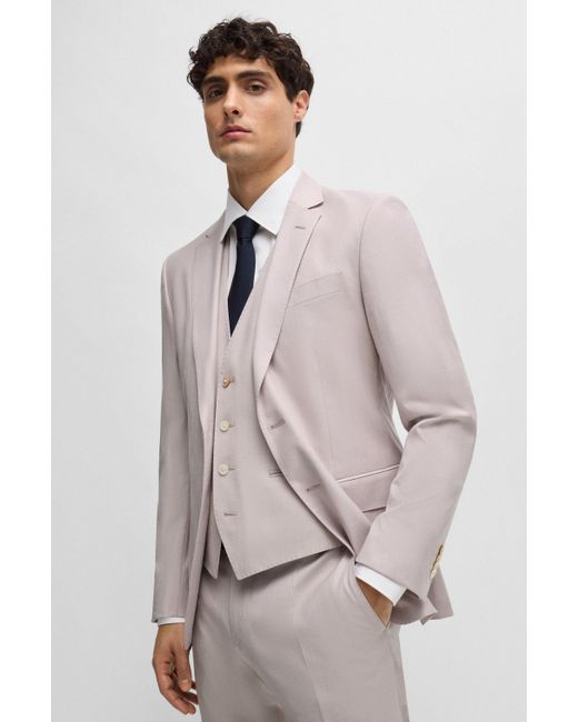 Costume Slim Fit en laine mélangée chinée Boss pour homme en coloris Pink