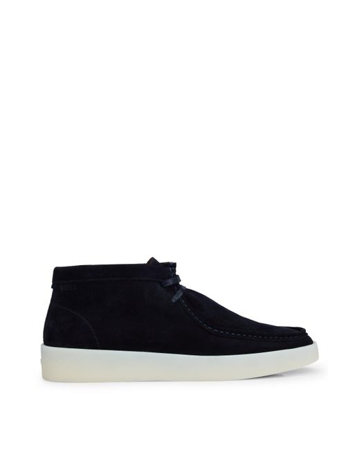 Boss Black Suede Desert Boots With Rubber Sole for men