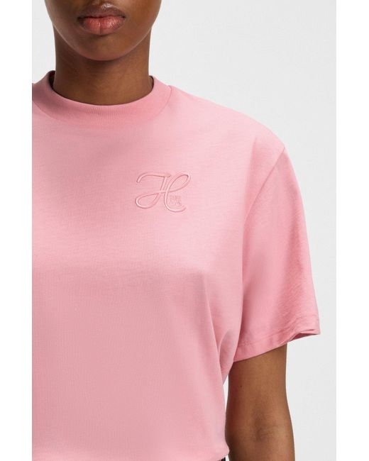 HUGO Relaxed-Fit T-Shirt Van Katoenen Jersey Met Monogramstiksel in het Pink