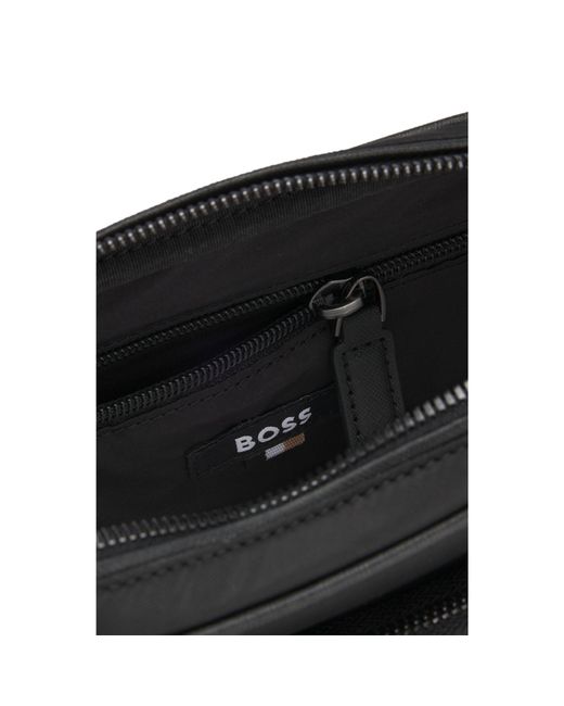 Boss Black Crossbody Bag With Monogram Pattern for men