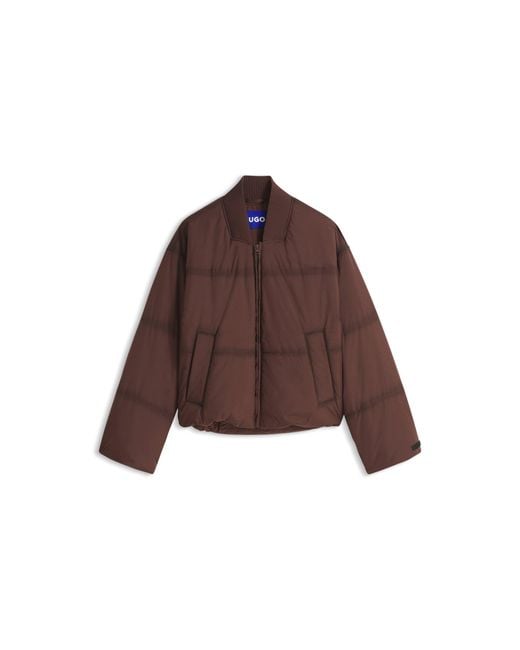 HUGO Brown Oversized-Fit Padded Jacket With Seam Details