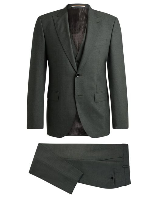 Boss Black Regular-fit Three-piece Suit In Melange Virgin Wool for men