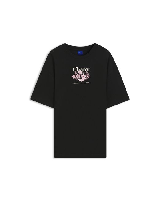 HUGO Black Cotton-Jersey T-Shirt With Graphic Print