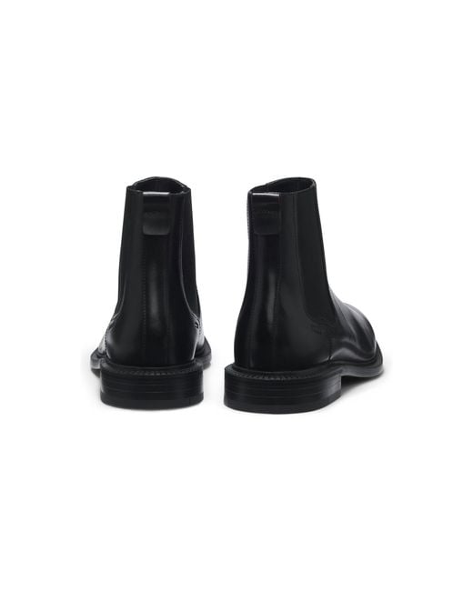 HUGO Black Leather Chelsea Boots With Elasticated Panels for men