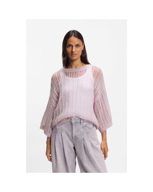 Boss Purple Wool-Blend Sweater With Open Knit