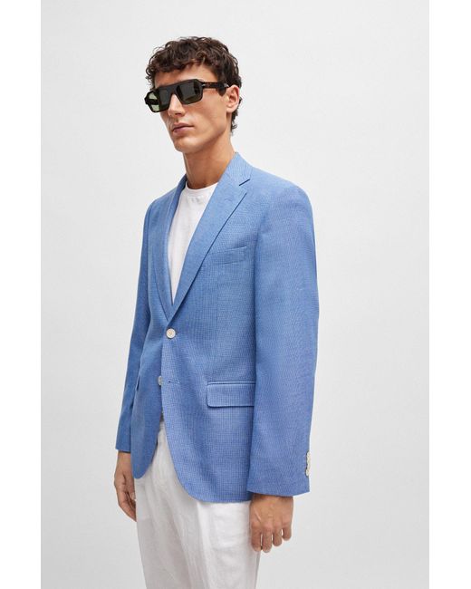 Boss Blue Regular-fit Jacket In Micro-patterned Fabric for men