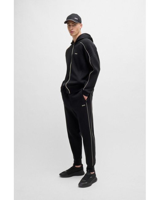 Boss Black Stretch-cotton Tracksuit Bottoms With Emed Artwork for men