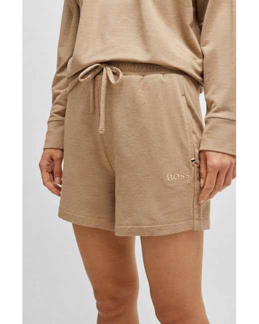 Boss Natural Stretch-terry Shorts With Embroidered Logo