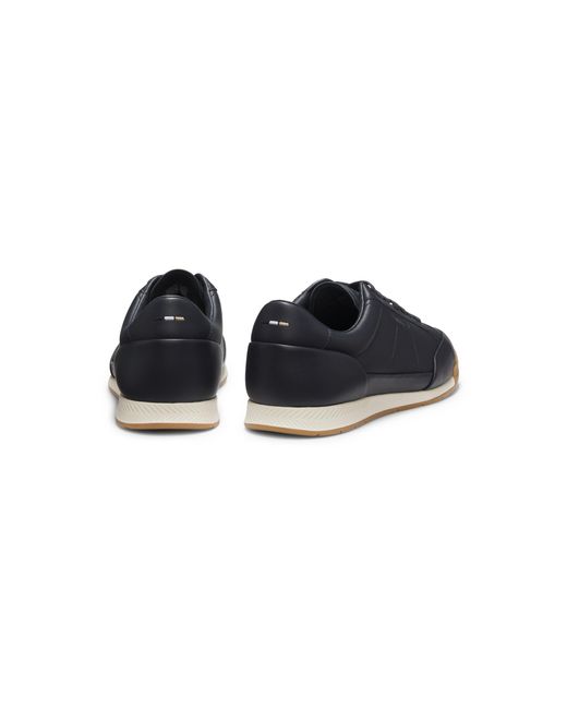 Boss Blue Leather Trainers With Foil Logo for men