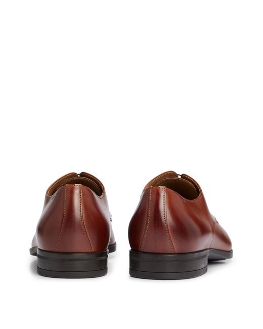 Boss Brown Leather Derby Shoes With Rubber Sole for men