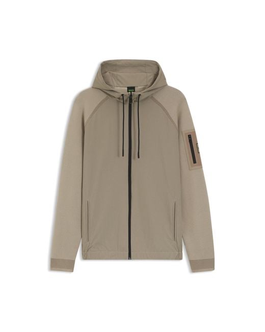Boss Brown Mixed-Material Knitted Jacket With Jacquard Graphic for men