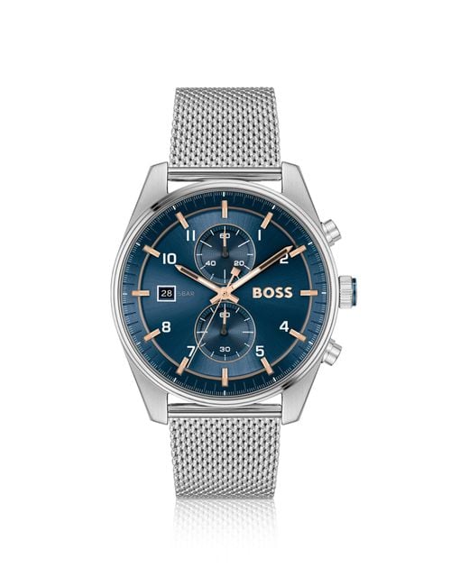 Boss Mesh-bracelet Chronograph Watch With Blue Dial for men