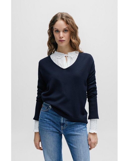 Boss Blue Regular-fit Sweater With V Neckline