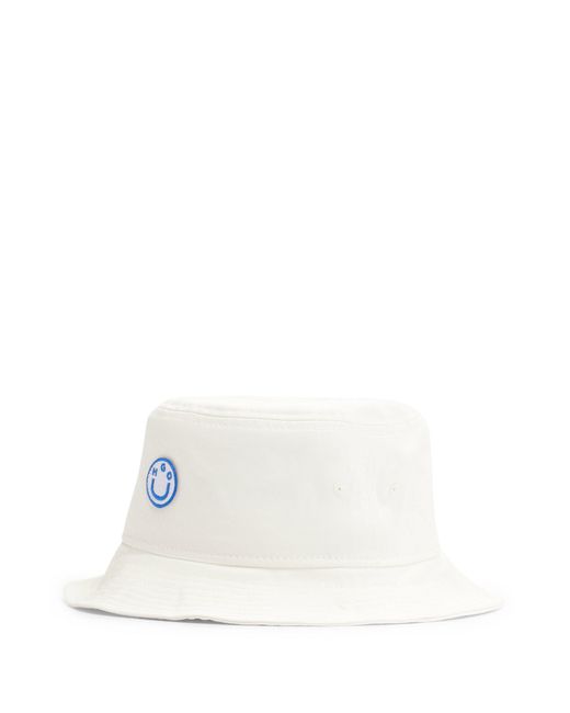 HUGO White Bucket Hat In Cotton Twill With Embroidered Logo