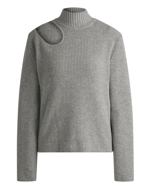 HUGO Gray Relaxed-Fit Pullover Mit Stehkragen Und Cut-Out