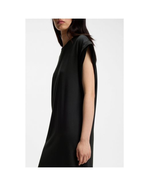 Boss Black Cap-Sleeve Jersey Dress With Logo Detail