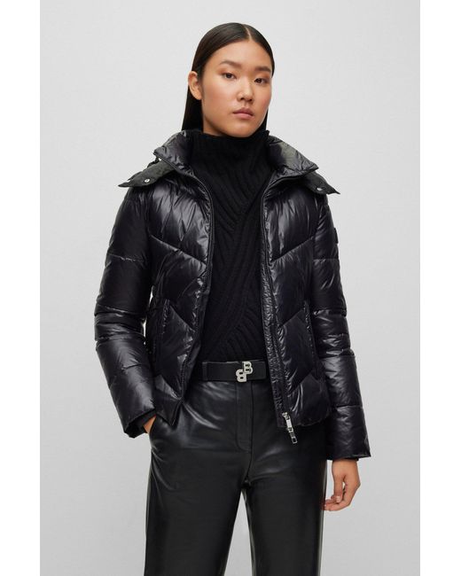 Boss Black Water-repellent Puffer Jacket In Gloss Material
