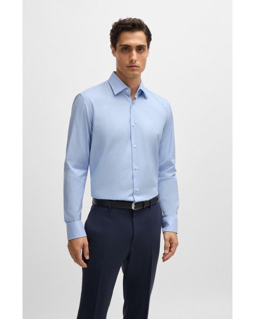 Boss Regular-Fit Hemd aus bügelleichter Stretch-Baumwolle mit Pepita-Muster in Blue für Herren