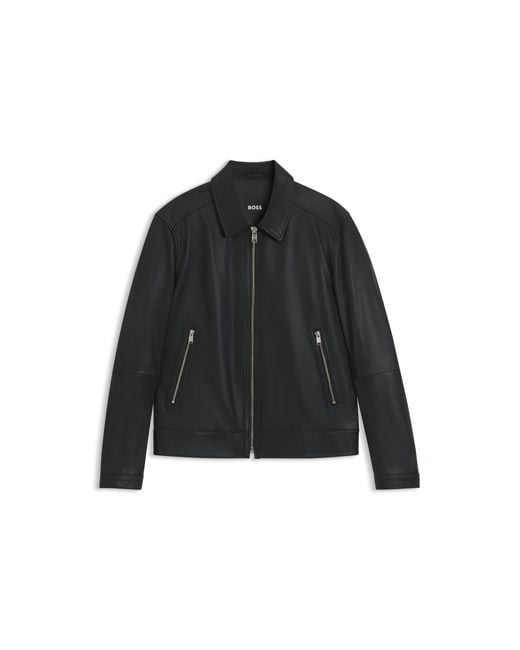 Boss Black Regular-Fit Leather Jacket With Zip Closure for men