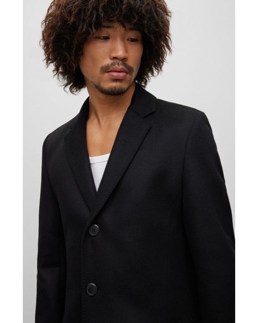 BOSS by HUGO BOSS Slim-fit Coat In A Wool Blend With Cashmere in Black for  Men | Lyst