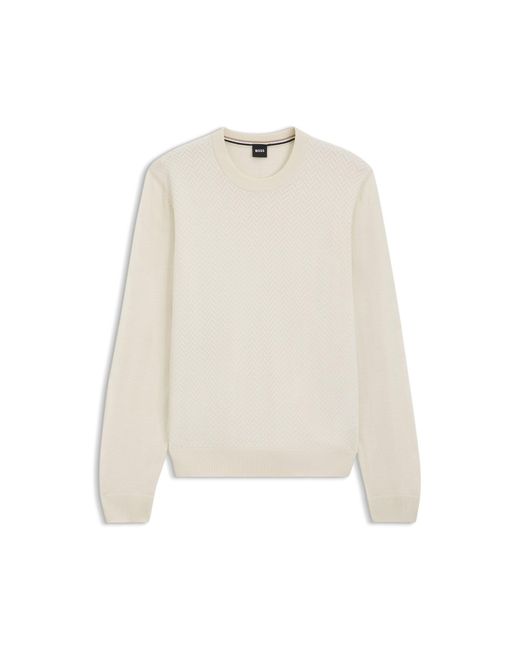 Boss Natural Wool-Blend Sweater With A Textured Front for men