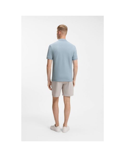 Boss Blue Stretch-Cotton Slim-Fit Polo Shirt With Logo Patch for men