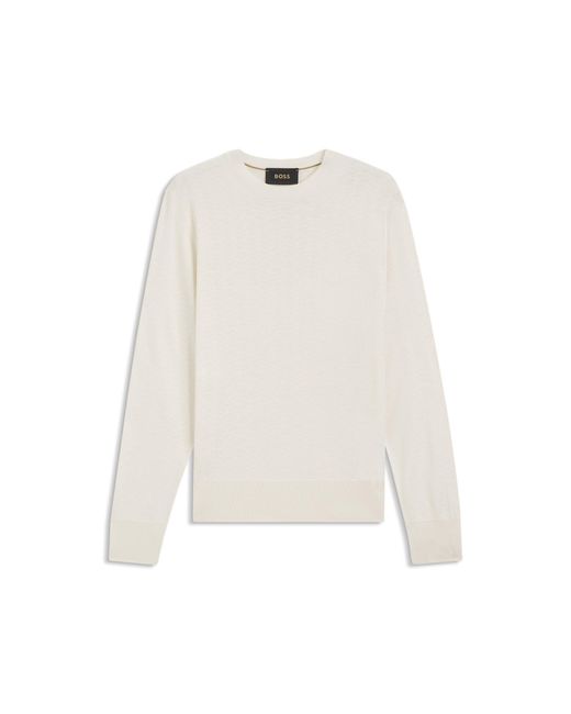 Boss White Silk Sweater With Jacquard Pattern for men