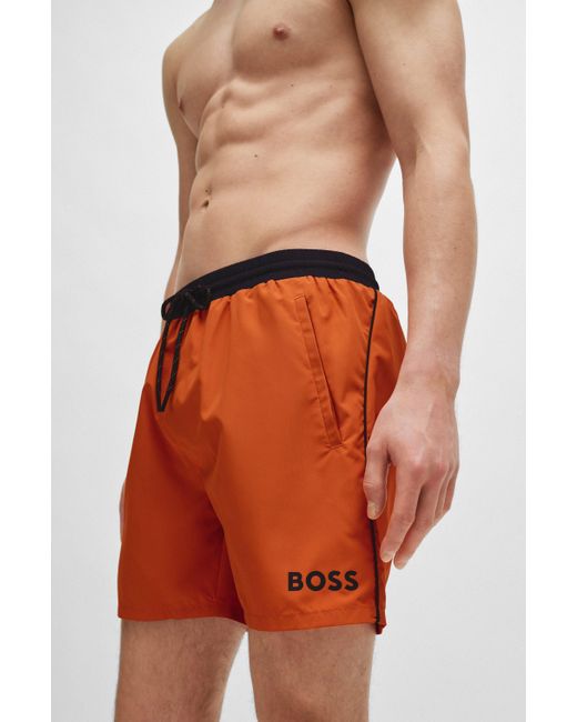 Boss Sneldrogende Zwemshorts Met Contrasterende Details in het Orange voor heren