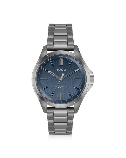 HUGO Blue-dial Watch In Grey-plated Steel for men