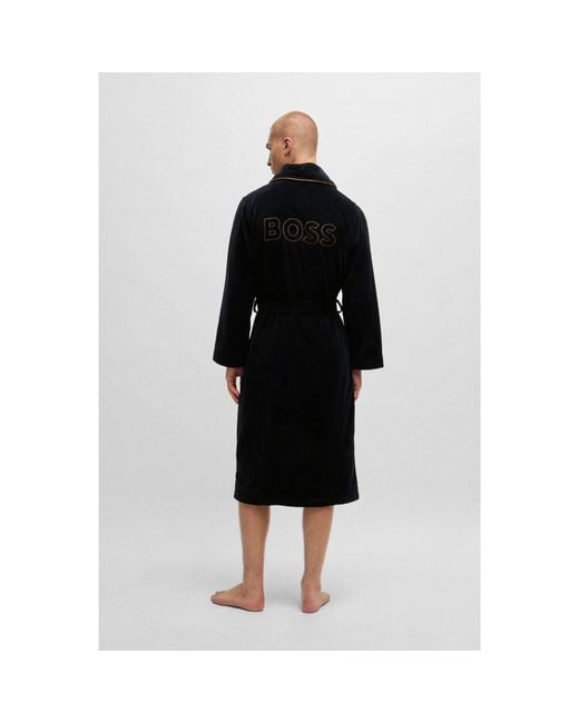 Boss Black Cotton Dressing Gown With Piping And Embroidered Branding for men