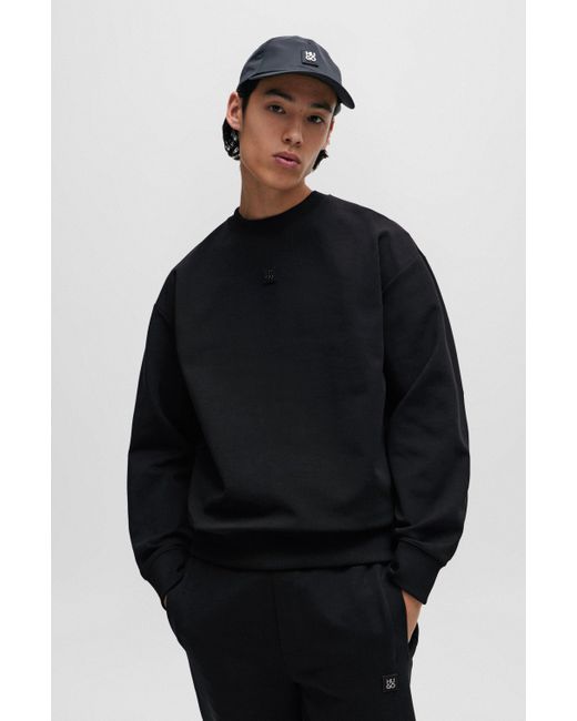 HUGO Regular-fit Sweatshirt Van Stretchkatoen Met Tweedelig Logo in het Black voor heren