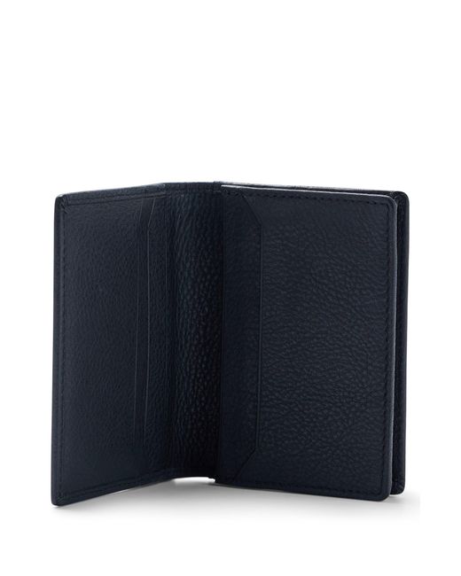 Boss Blue Grained-leather Folding Card Holder With Metallic Logo
